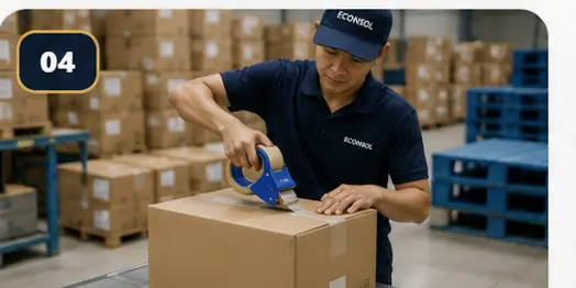 Nhân viên đóng gói và dán băng keo cho kiện hàng