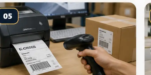 Máy in tem và máy quét mã vạch phục vụ truy xuất kiện hàng
