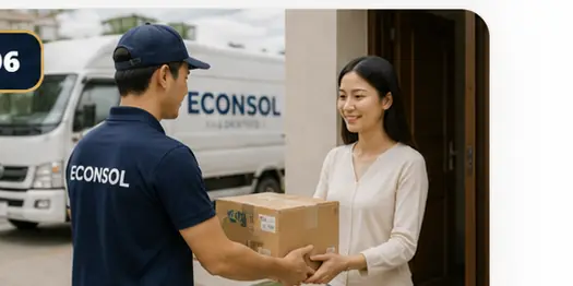 Nhân viên giao kiện hàng cho khách tại địa chỉ nhận